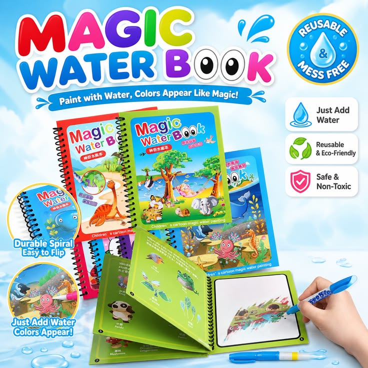 3-Piece Magic Water Book Set  | Just fill water,draw & Reuse