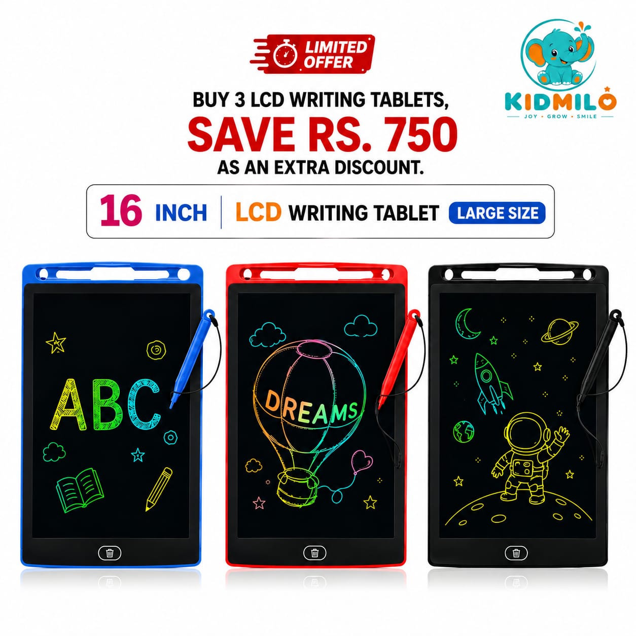 3-Piece LCD Writing Tablet Set | Learn & Play Together